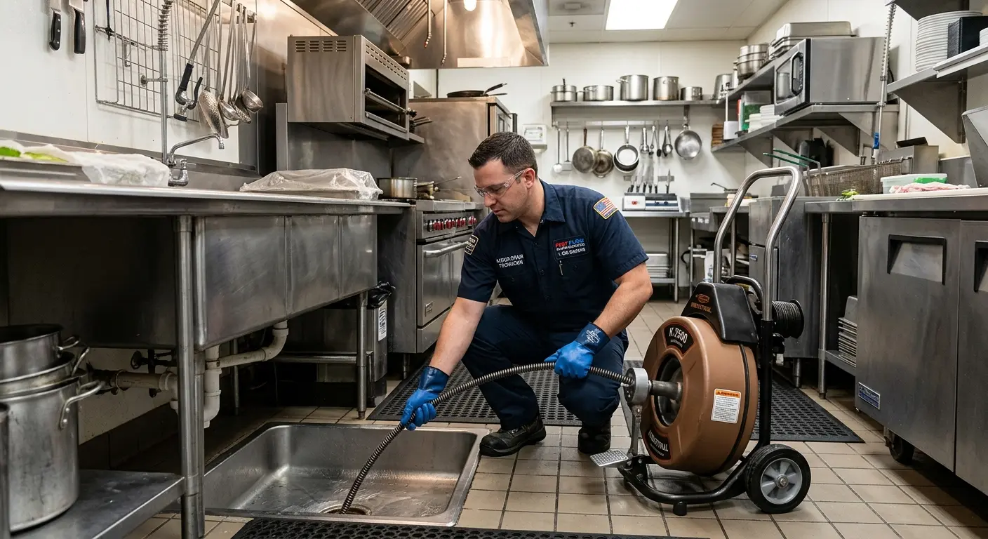 Commercial drain cleaning service in a restaurant kitchen in Alice